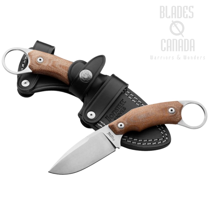 Lion Steel H2 CVN Drop Point M390 Fixed Blade, Micarta Natural, Leather Sheath, H2 CVN